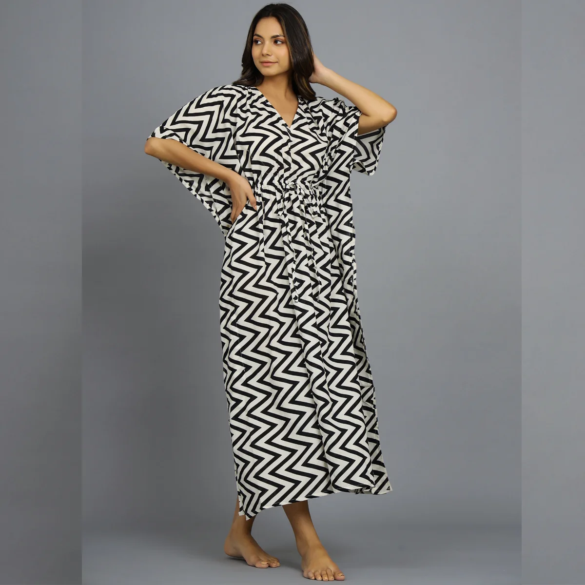 Women Cotton Long Kaftan Long Sleeve Dresses Plus Size Women Caftan