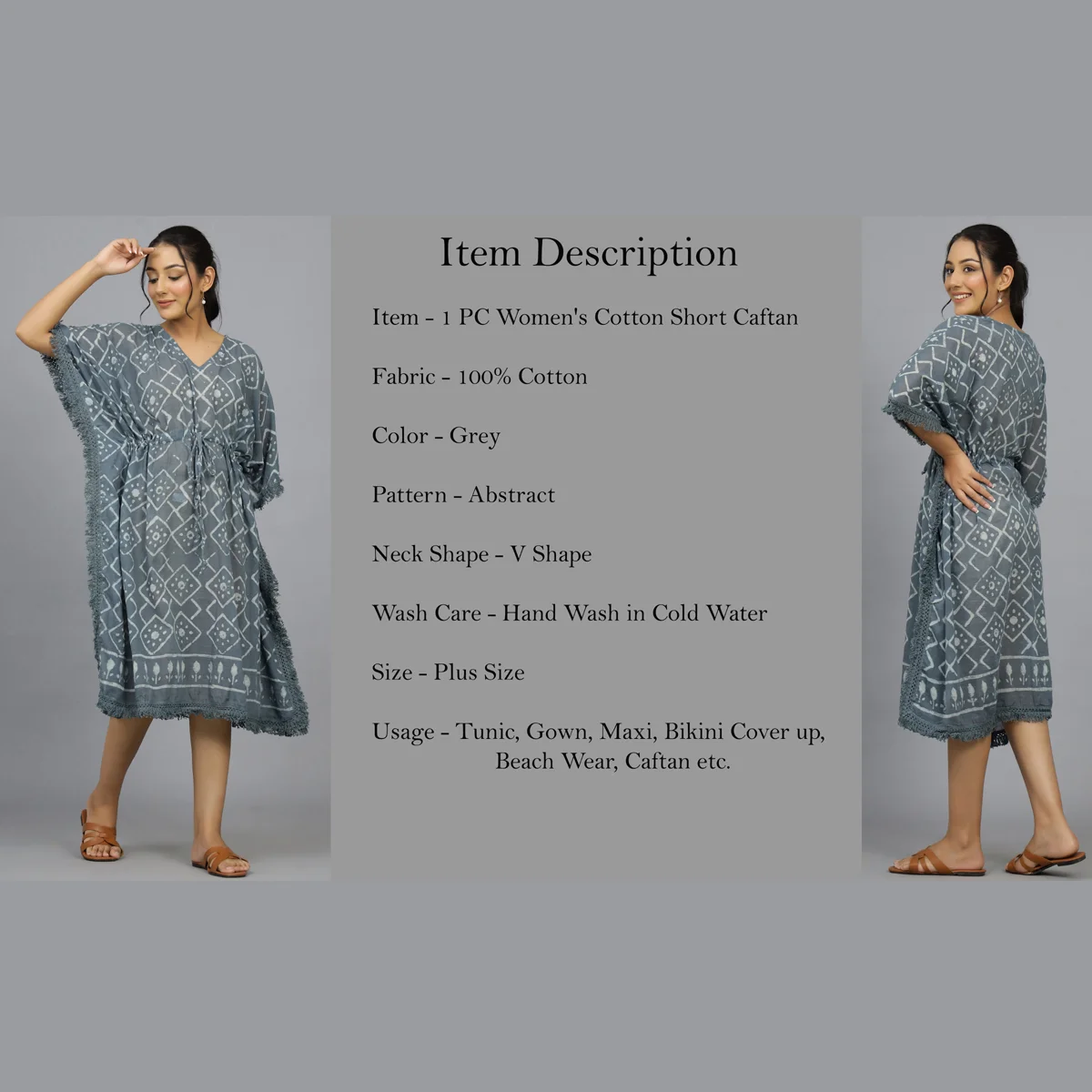 Hand screen printed indian floral design short kaftan