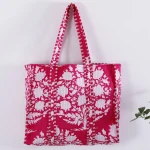 Beautiful Pink Floral Print Cotton Handbag