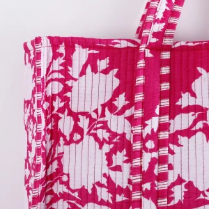 Beautiful Pink Floral Print Cotton Handbag - Image 3