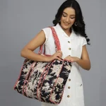 Black & Beige Floral Reversible Cotton Bag