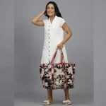 Black & Beige Floral Reversible Cotton Bag - Image 3