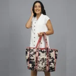 Black & Beige Floral Reversible Cotton Bag - Image 2
