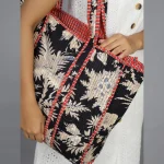 Black & Beige Floral Reversible Cotton Bag - Image 4