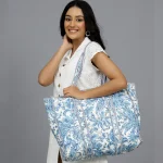 Blue Leaf & Floral Cotton Shoulder Bag