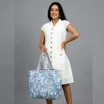 Blue Leaf & Floral Cotton Shoulder Bag - Image 2
