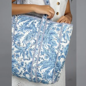Blue Leaf & Floral Cotton Shoulder Bag - Image 4