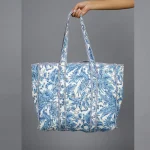 Blue Leaf & Floral Cotton Shoulder Bag - Image 5