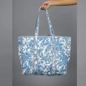 Blue Leaf & Floral Cotton Shoulder Bag - Image 5