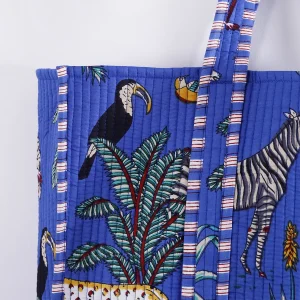 Blue Tiger Print Quilted Carry Bags - Image 3