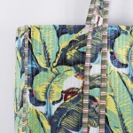 Green Leaf Print Cotton Beach Tote Bag - Image 3