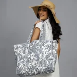 Hand Block Print Grey Floral Cotton Bag