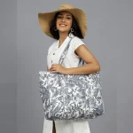 Hand Block Print Grey Floral Cotton Bag - Image 3