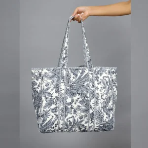 Hand Block Print Grey Floral Cotton Bag - Image 5