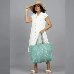 Lovely Printed Reversible Green Tote Bags - Image 3