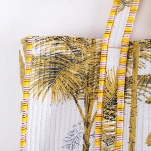 Palm Tree Print Women Yellow Tote Bag - Image 4