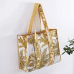 Palm Tree Print Women Yellow Tote Bag - Image 2