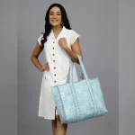 Turquoise Quilted Cotton Tote Bags - Image 2