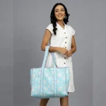 Turquoise Quilted Cotton Tote Bags - Image 3