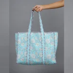 Turquoise Quilted Cotton Tote Bags - Image 4