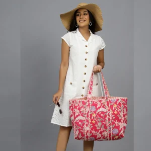 Women Pink Floral Quilted Shoulder Bags - Image 3