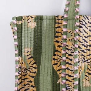 Women Tiger Print Quilted Shopping Bags - Image 3