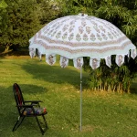 80" Floral Design Garden Parasol Pure Cotton Umbrella - Image 2