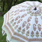 80" Floral Design Garden Parasol Pure Cotton Umbrella - Image 5