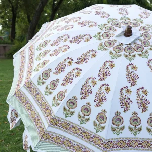 80" Floral Design Garden Parasol Pure Cotton Umbrella - Image 5