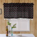 Beautiful Black Red Floral Print Kitchen Curtain