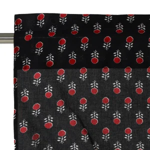 Beautiful Black Red Floral Print Kitchen Curtain - Image 3