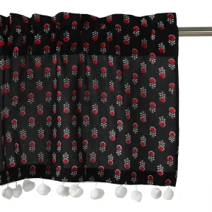 Beautiful Black Red Floral Print Kitchen Curtain - Image 5