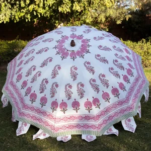 Beach Pink Floral Printed Garden Umbrella - Image 3