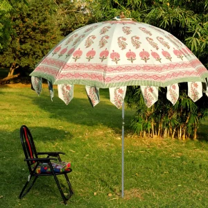 Beach Pink Floral Printed Garden Umbrella - Image 2