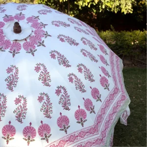 Beach Pink Floral Printed Garden Umbrella - Image 4