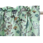 Green Floral Print Short Curtain With Pom Pom Lace - Image 2