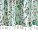 Green Floral Print Short Curtain With Pom Pom Lace - Image 4