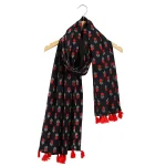 Black Floral Printed Pure Cotton Scarves 71"x 21"