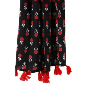 Black Floral Printed Pure Cotton Scarves 71"x 21" - Image 5