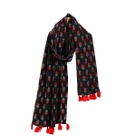 Black Floral Printed Pure Cotton Scarves 71"x 21" - Image 3