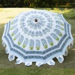 Blue Floral Print Pure Cotton Garden Umbrella 80"