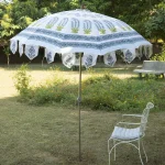 Blue Floral Print Pure Cotton Garden Umbrella 80" - Image 2