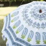 Blue Floral Print Pure Cotton Garden Umbrella 80" - Image 4