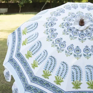 Blue Floral Print Pure Cotton Garden Umbrella 80" - Image 4