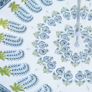 Blue Floral Print Pure Cotton Garden Umbrella 80" - Image 5