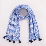 Blue Hand Block Print Floral Scarves