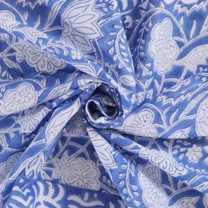 Blue Hand Block Print Floral Scarves - Image 3