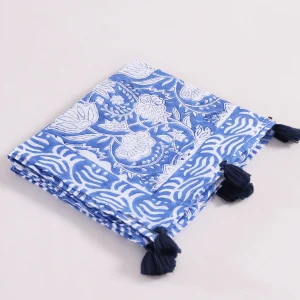 Blue Hand Block Print Floral Scarves - Image 4