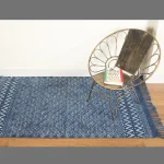 Fish Scale Cotton Area Rug Indigo Blue Carpet