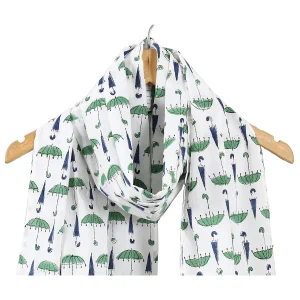 Green Umbrella Print Cotton Scarf Hijab Stole - Image 3